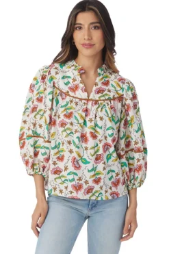 Fashion Rosie Top Woodcut Floral Blouses