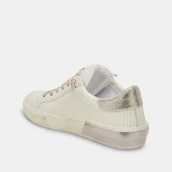 Cheap Zina Plush White Sliced Leather Sneaker