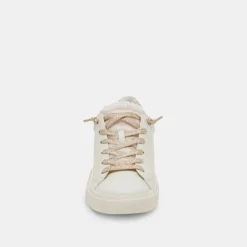 Cheap Zina Plush White Sliced Leather Sneaker