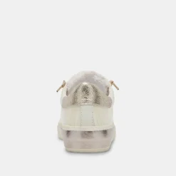 Cheap Zina Plush White Sliced Leather Sneaker
