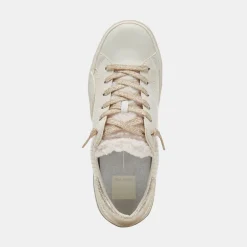 Cheap Zina Plush White Sliced Leather Sneaker