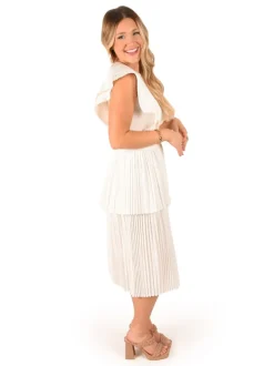 Cheap Chloe Dress White Linen Midi