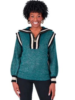 Best Sale Poppy Pullover Sweater - Metallic Green Sweaters