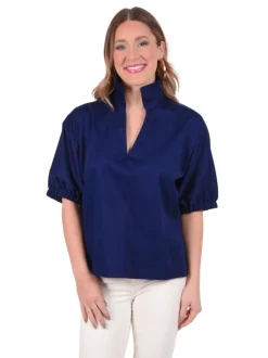 Cheap Poppy Top Navy Cotton Poplin Blouses