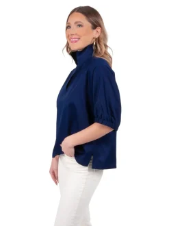 Cheap Poppy Top Navy Cotton Poplin Blouses