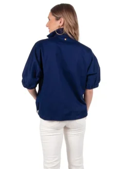 Cheap Poppy Top Navy Cotton Poplin Blouses