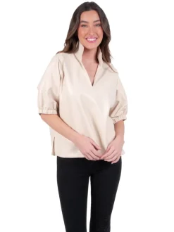 Outlet Poppy Top Sandshell Vegan Leather Blouses