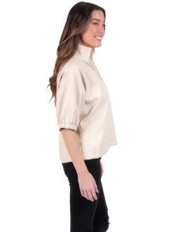 Outlet Poppy Top Sandshell Vegan Leather Blouses