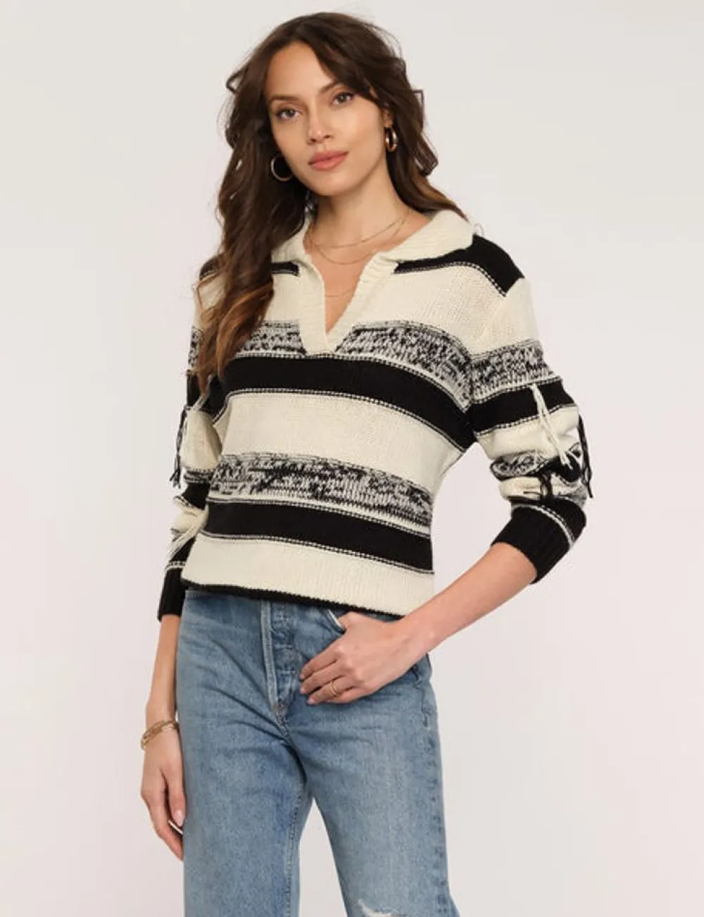 Shop Joy Sweater In Ivory Stripe Sweaters
