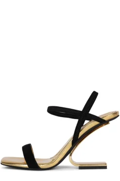 Sale Geometric Black Suede Gold Wedge