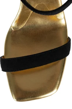 Sale Geometric Black Suede Gold Wedge