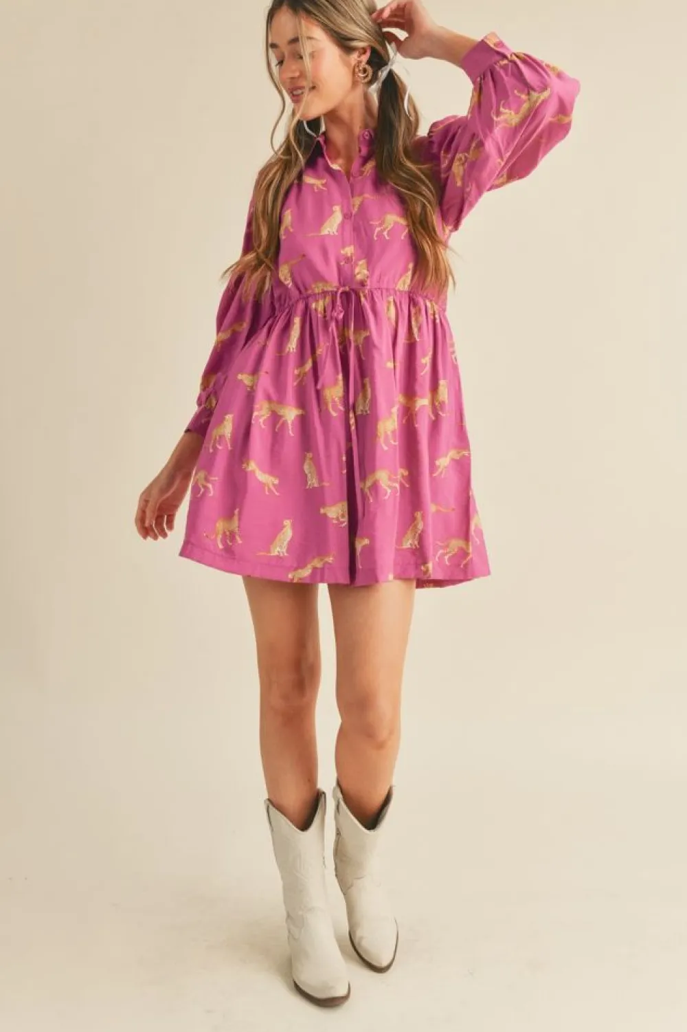 Sale &Merci Cheetah Print Button Down Dress Mini