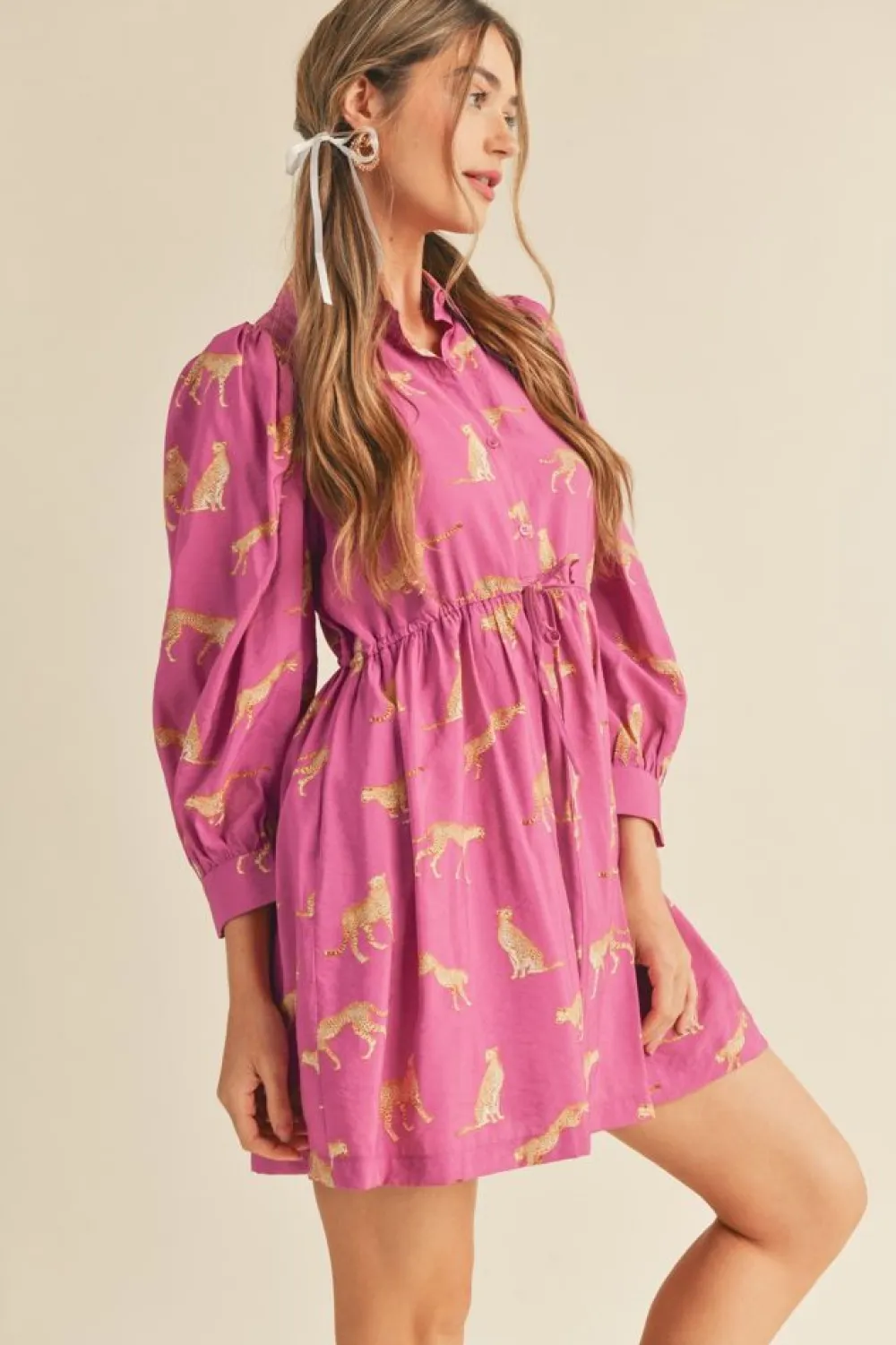 Sale &Merci Cheetah Print Button Down Dress Mini
