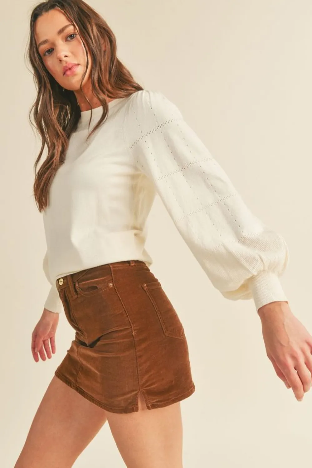 Cheap &Merci Pointelle Puff Sleeve Sweater Sweaters