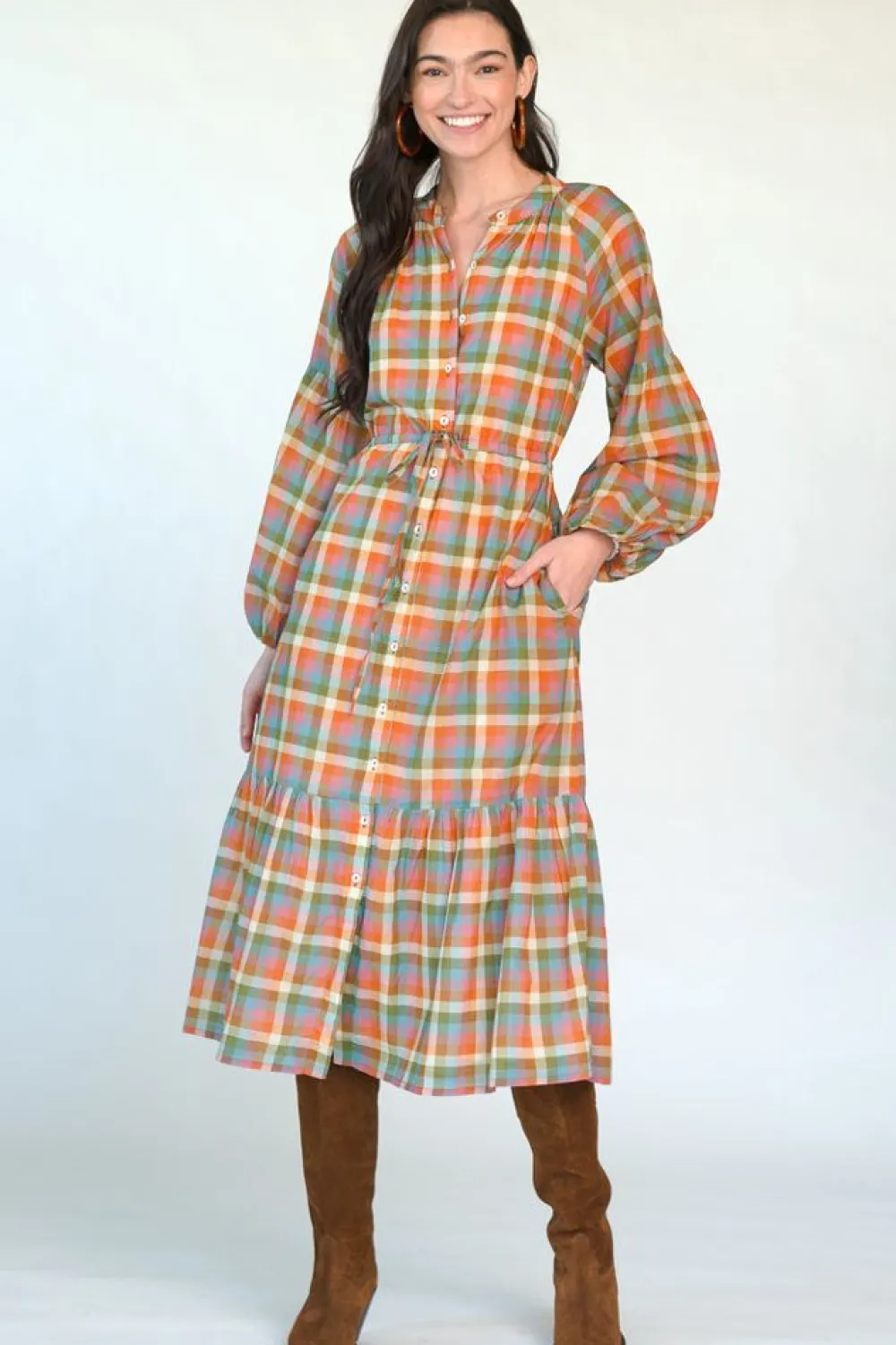 Sale Emory Autumn Plaid Dress Midi