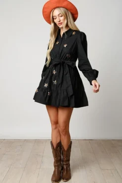 Online Star Sequin Patch Shirt Dress Mini