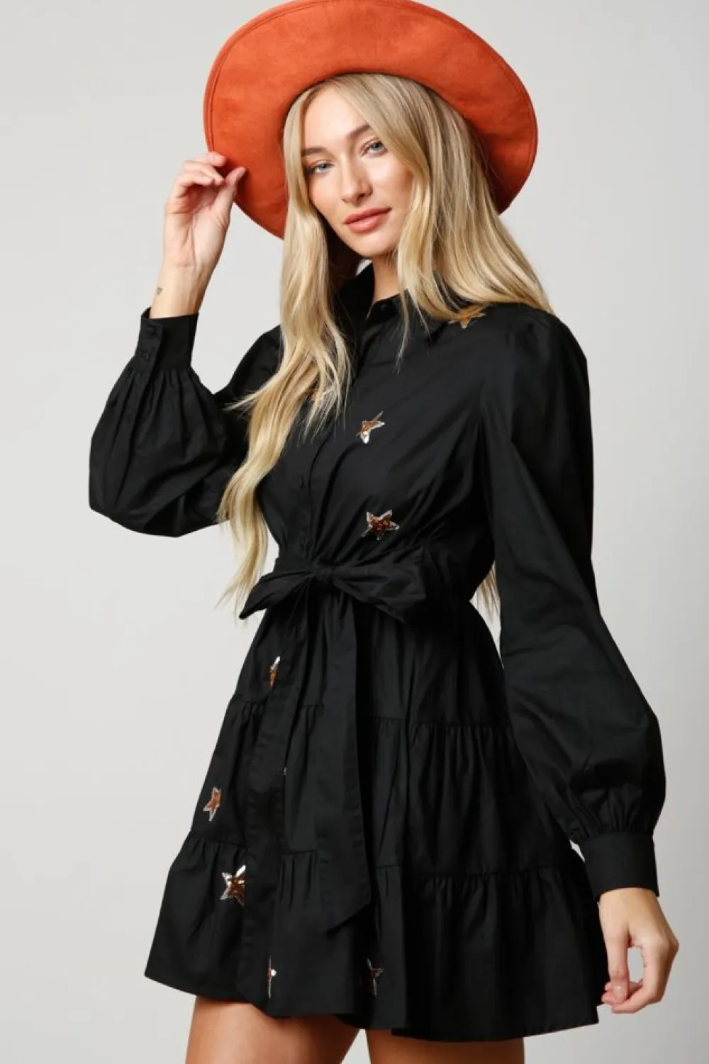 Online Star Sequin Patch Shirt Dress Mini