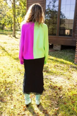 Online Green And Purple Colorblock Boot Cardigan Sweaters
