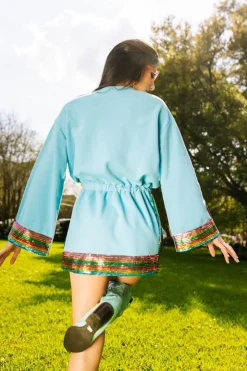 Discount Teal Rainbow Sequin Stripe Dress Mini