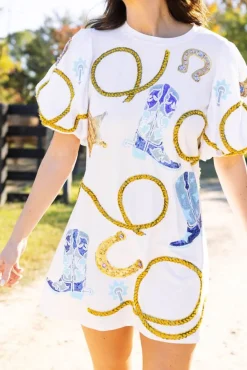Outlet White Cowgirl Icon Poof Sleeve Dress Mini