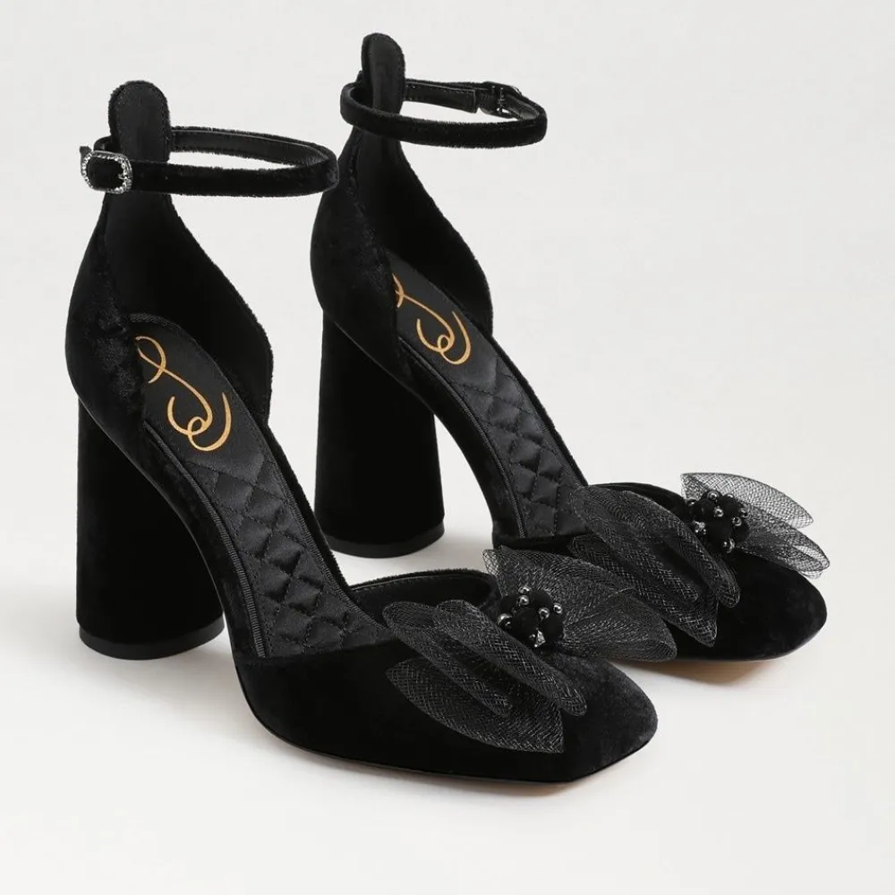 Cheap Colter Ankle Strap Block Heel Black Heel