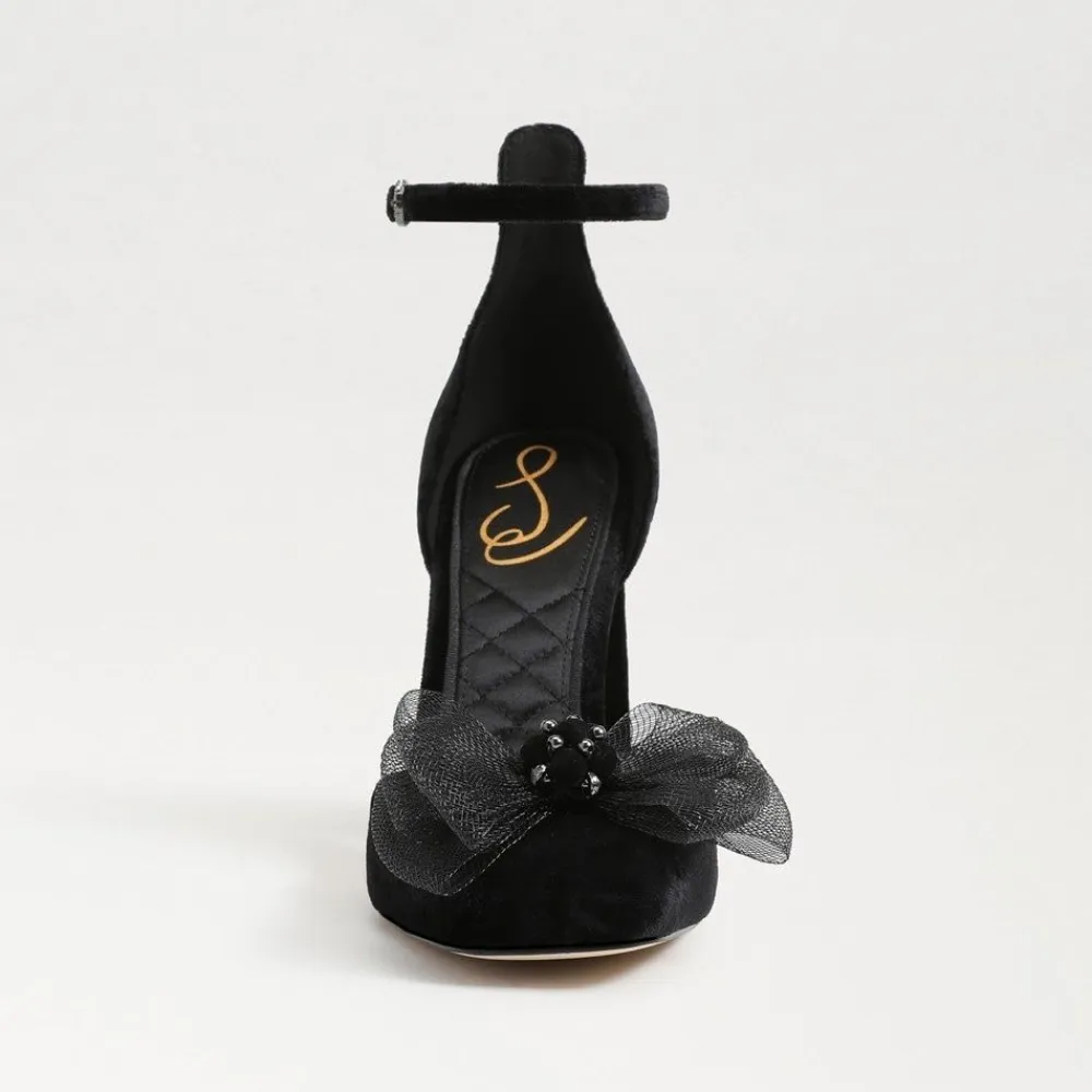 Cheap Colter Ankle Strap Block Heel Black Heel