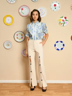 Hot Sky Floral Ruffle Blouse - Cornflower Blue Blouses