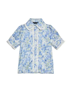 Hot Sky Floral Ruffle Blouse - Cornflower Blue Blouses