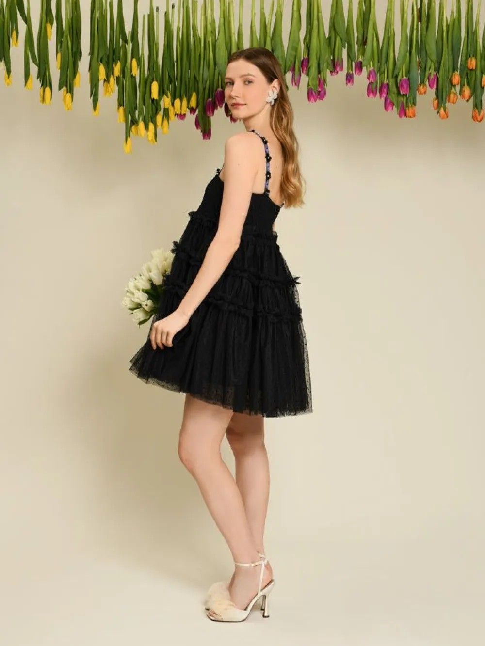 Outlet Sofie Spot Tulle Mini Dress - Black Mini