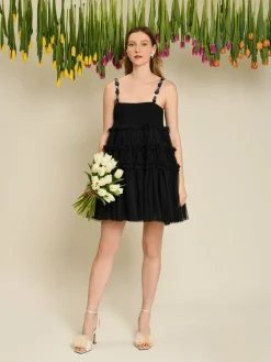Outlet Sofie Spot Tulle Mini Dress - Black Mini