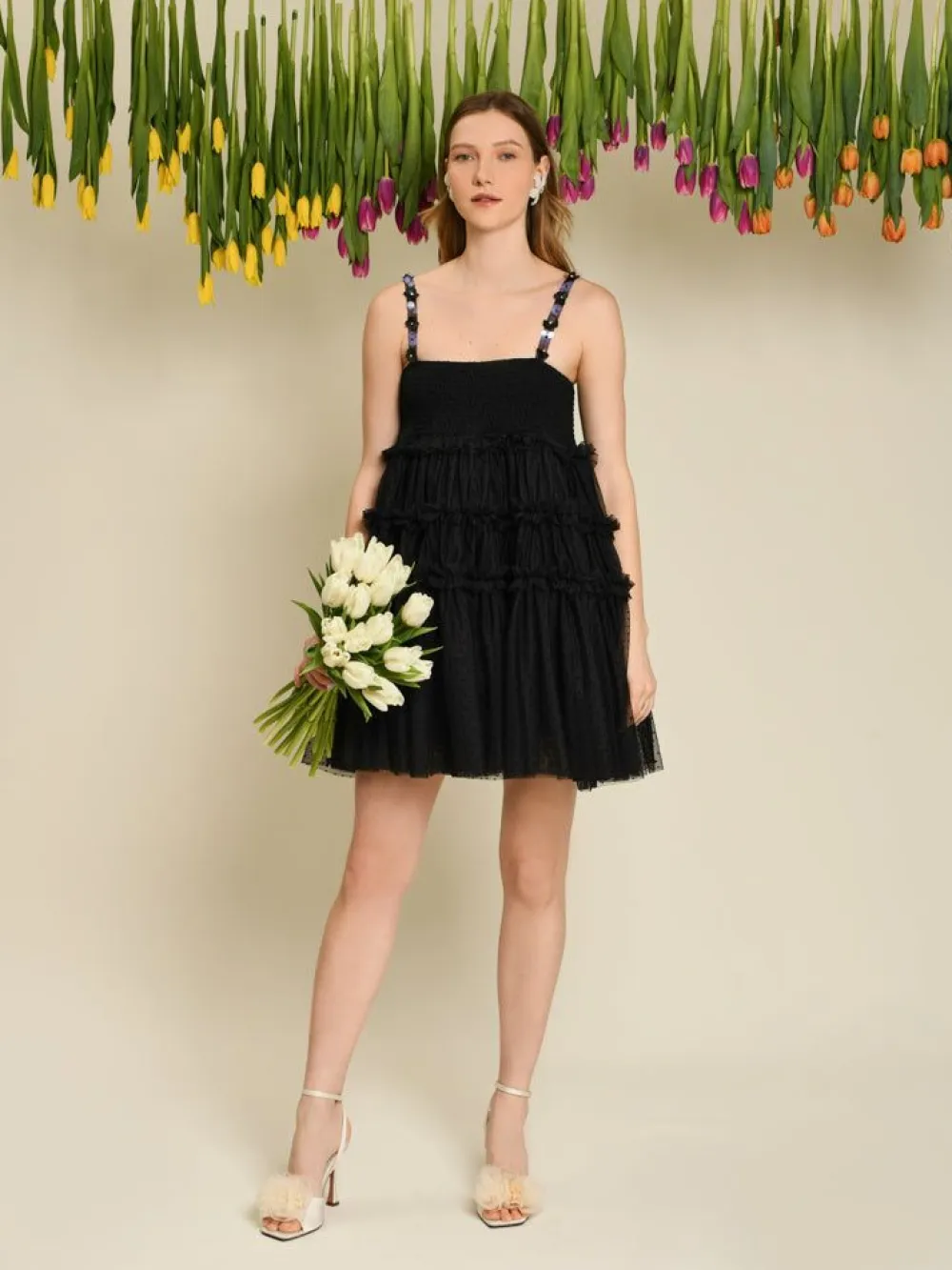 Outlet Sofie Spot Tulle Mini Dress - Black Mini
