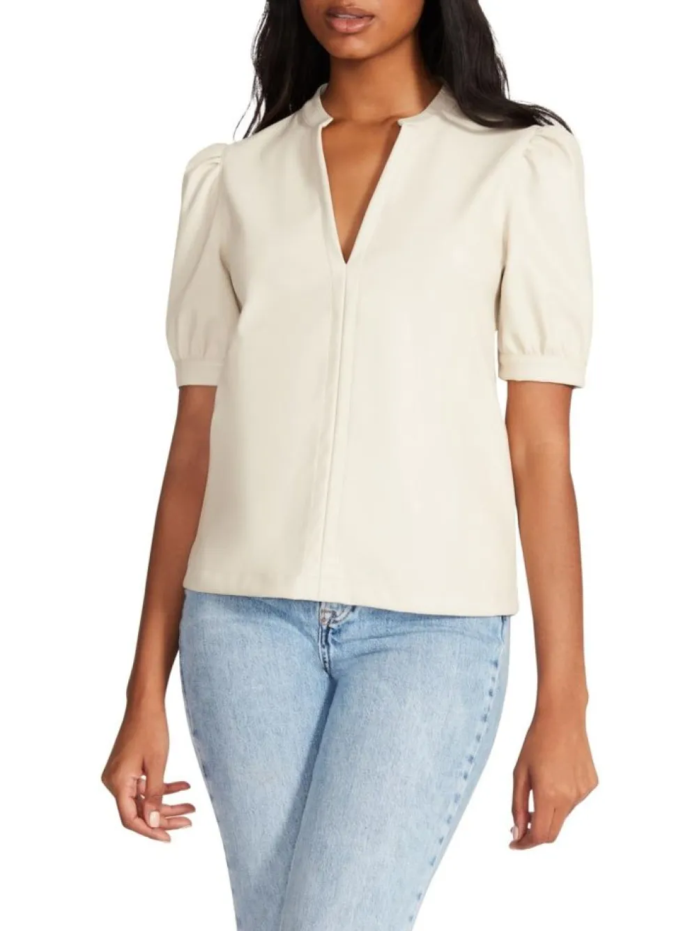 Outlet Jane Top Bone Faux Leather Blouses