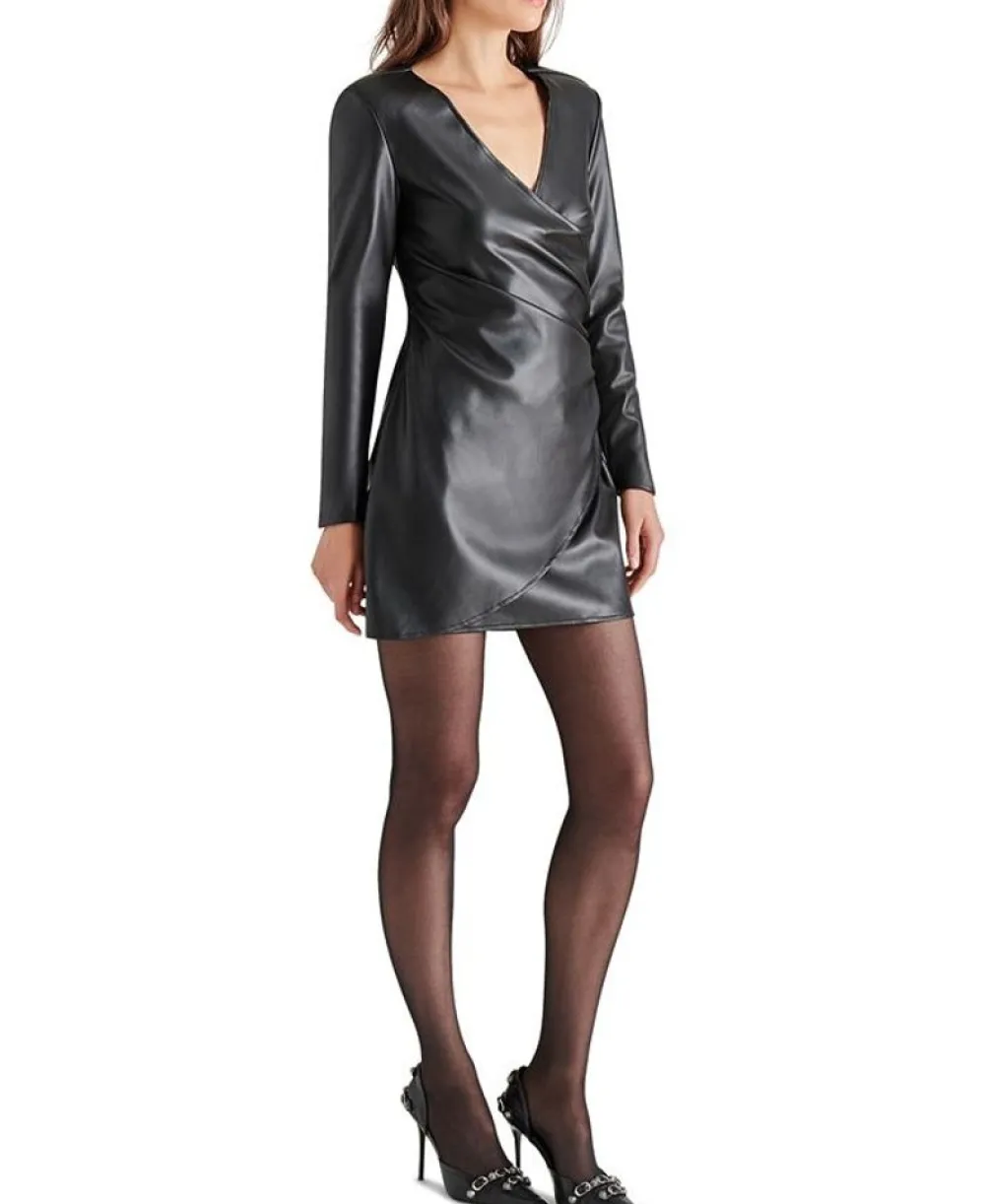 Cheap Sandy Long Sleeve Faux Leather Minidress Mini