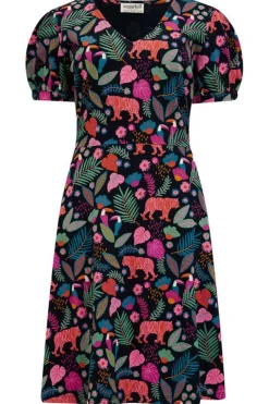 Outlet Annette V-Neck Jersey Dress - Black, Tigers & Toucans Mini