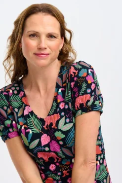 Outlet Annette V-Neck Jersey Dress - Black, Tigers & Toucans Mini