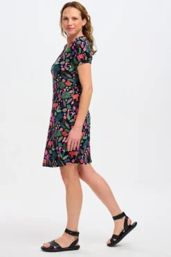 Outlet Annette V-Neck Jersey Dress - Black, Tigers & Toucans Mini