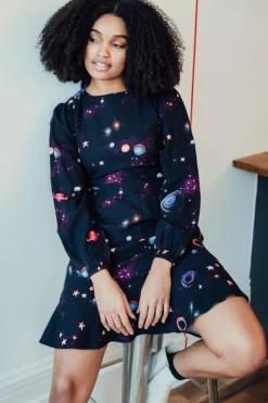 Hot Juliette Dress - Black, Colourful Universe Mini