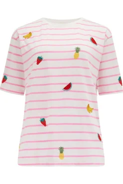 Store Kinsley Relaxed T-Shirt - Off-White/Pink, Fruit Embroidery T-Shirts