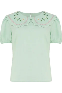 Sale Macie Scallop Collar Top Floral Embroidery Blouses