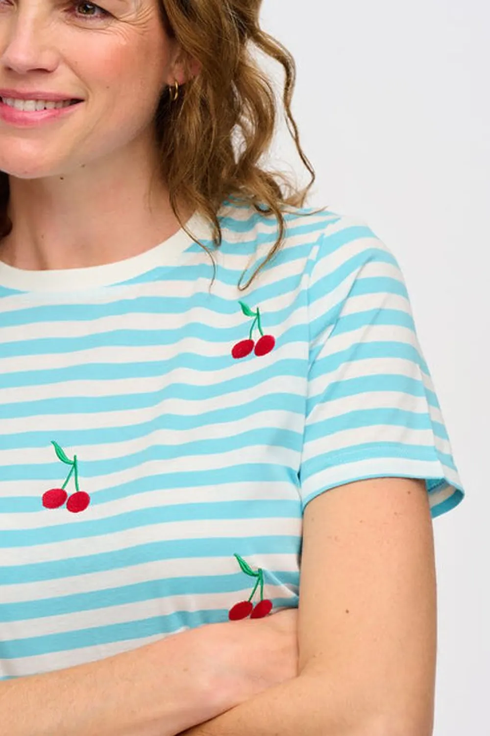 Discount Maggie T-Shirt - Blue/White, Cherry Embroidery T-Shirts
