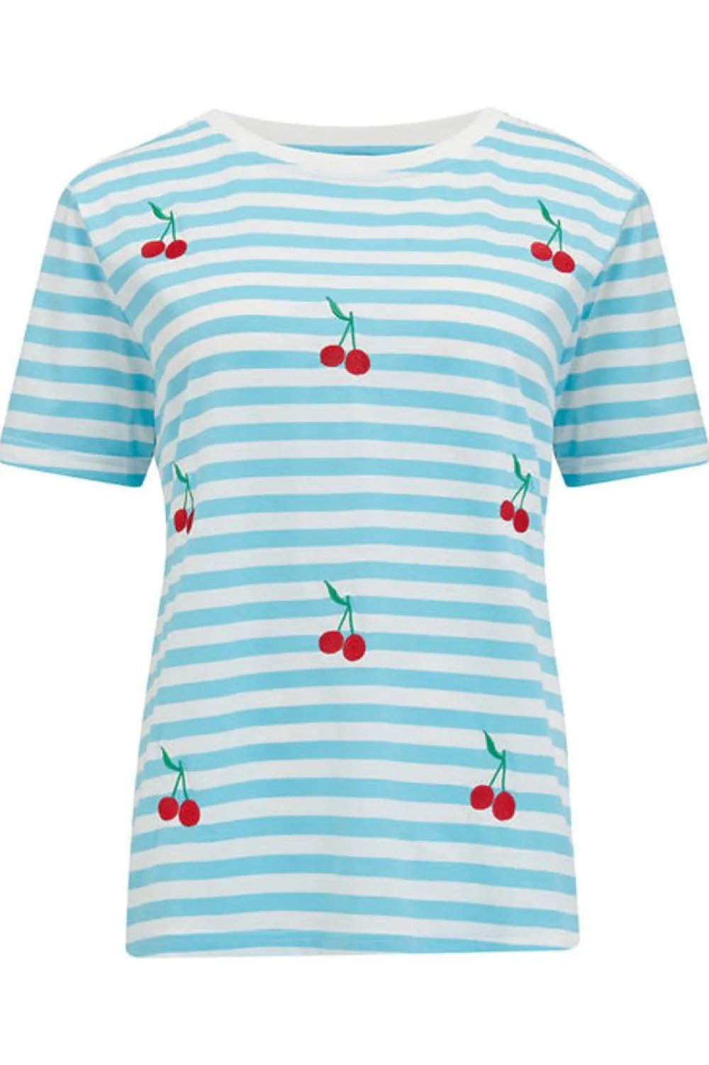 Discount Maggie T-Shirt - Blue/White, Cherry Embroidery T-Shirts