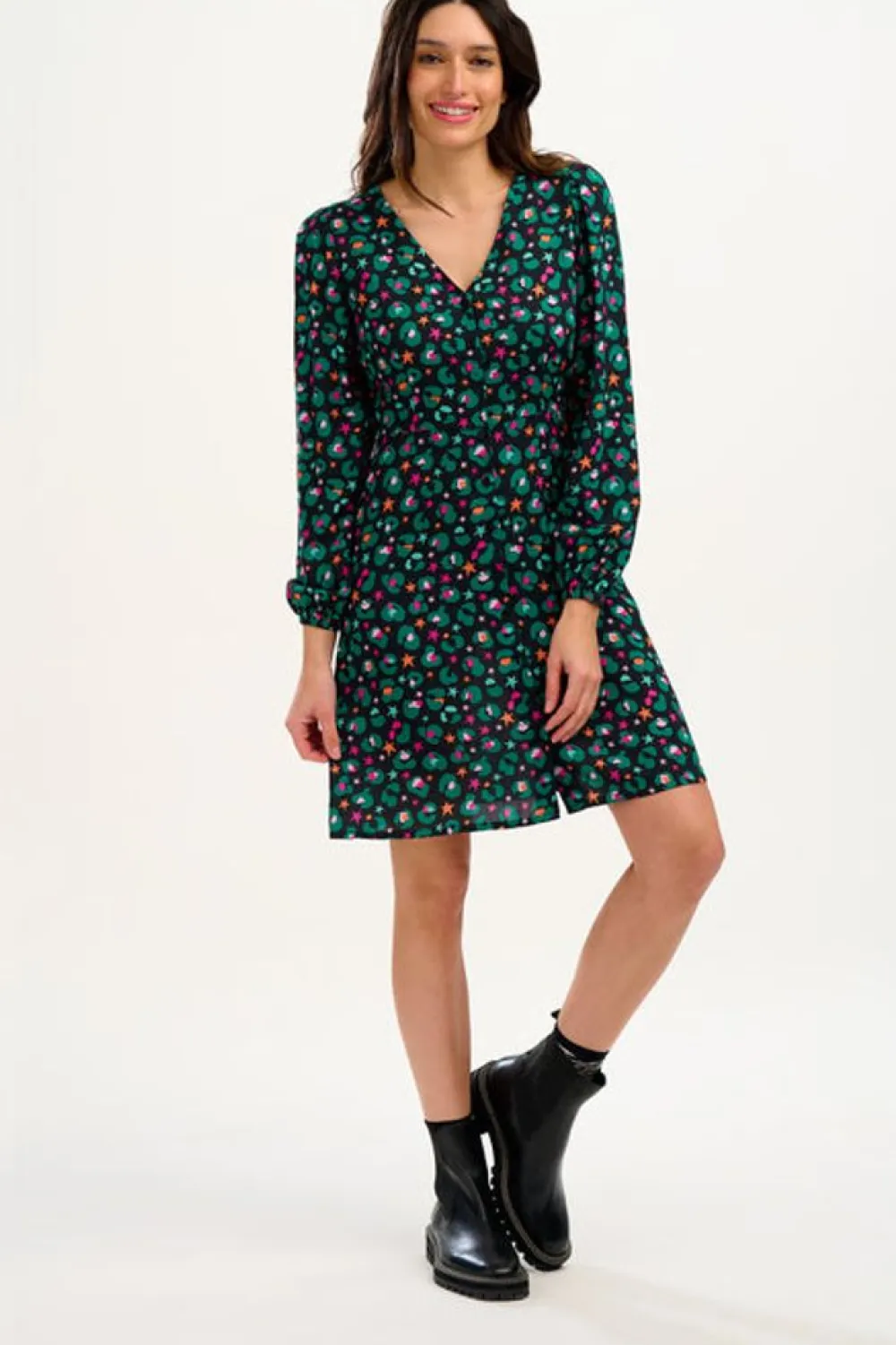 Shop Natalia Tea Dress - Black/Multi, Star Leopard Mini