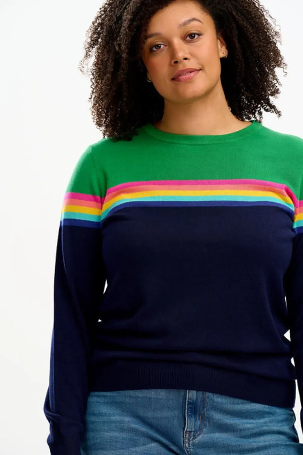 Clearance Rita Jumper - Navy/Green, Rainbow Split Sweaters